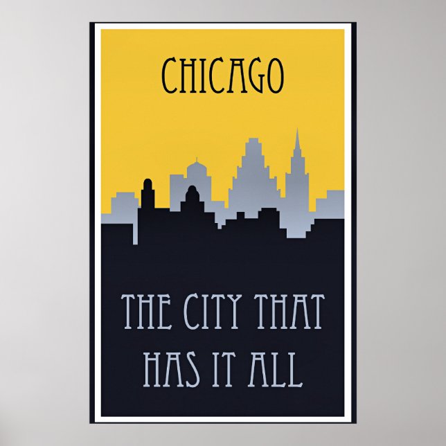 Chicago skyline travel poster, poster (Framsidan)
