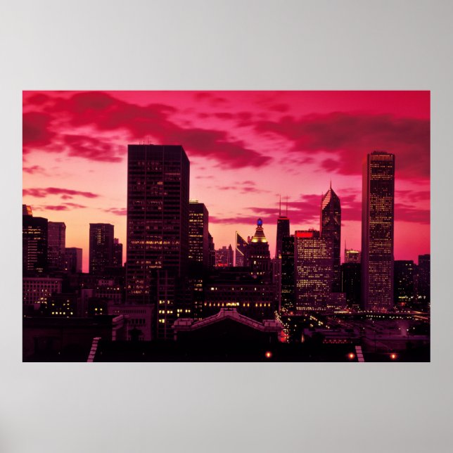 Chicago Skyline vid Dusk Poster (Framsidan)