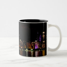 Chicago Skyline vid Night Two-Tone Coffee Mugg