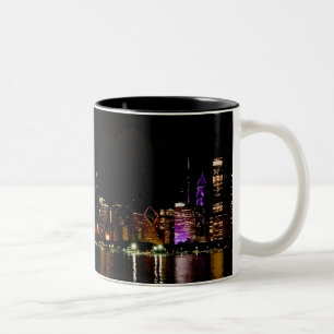 Chicago Skyline vid Night Two-Tone Coffee Mugg