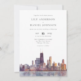 Chicago Skyline Watercolor Elegant Wedding Inbjudningar
