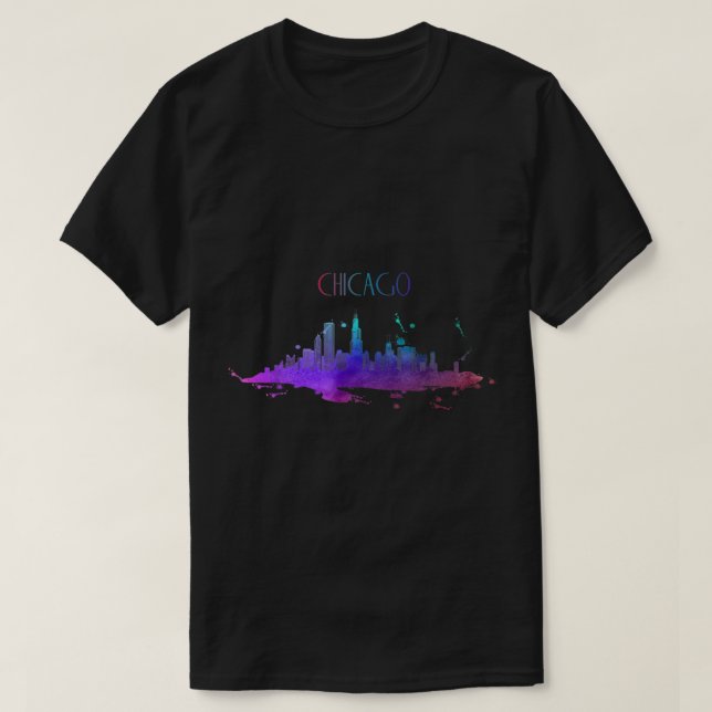 Chicago Skyline Watercolor Souvenir Illinois  T Shirt (Design framsida)