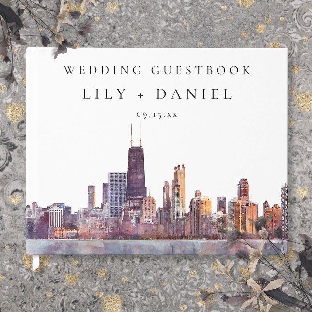 Chicago Skyline Watercolor Wedding Gästböcker (Chicago Skyline Watercolor Wedding Guest Book)