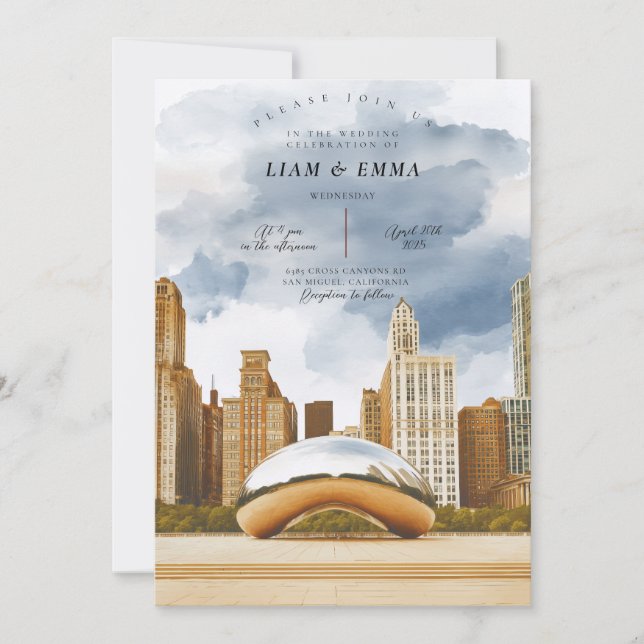 Chicago Skyline Wedding Invitation Inbjudningar (Framsida)