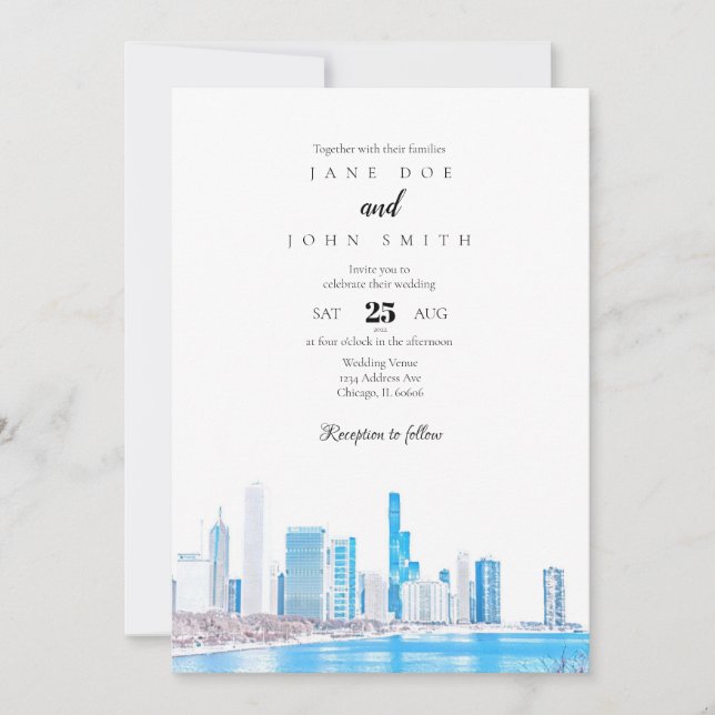 Chicago Skyline Winter Wedding-inbjudan Inbjudningar (Framsida)