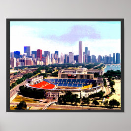 Chicago Skyline Wrigley Fält Poster