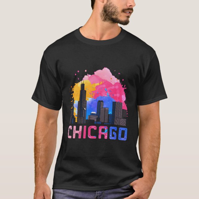 Chicago Skyscape Illinois T Shirt (Framsida)