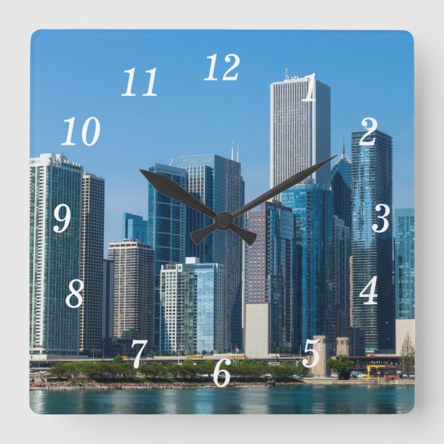 Chicago Skyscrapers Wall Clock Fyrkantig Klocka (Framsida)