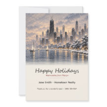 Chicago Snowy Ink Wash Realtor Holiday Card