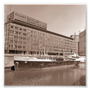 Chicago Sol Times Bldg Underbar Sjöar Frakt 1967 Fototryck