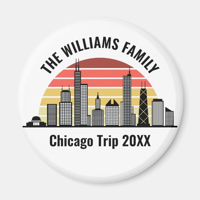 Chicago Solnedgång Anpassad Resa Souvenir Magnet (Framsidan)