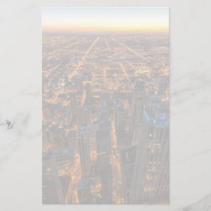 Chicago som är i stadens centrum på solnedgånge brevpapper
