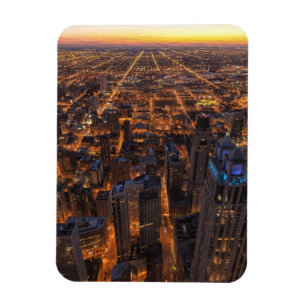 Chicago som är i stadens centrum på solnedgånge magnet