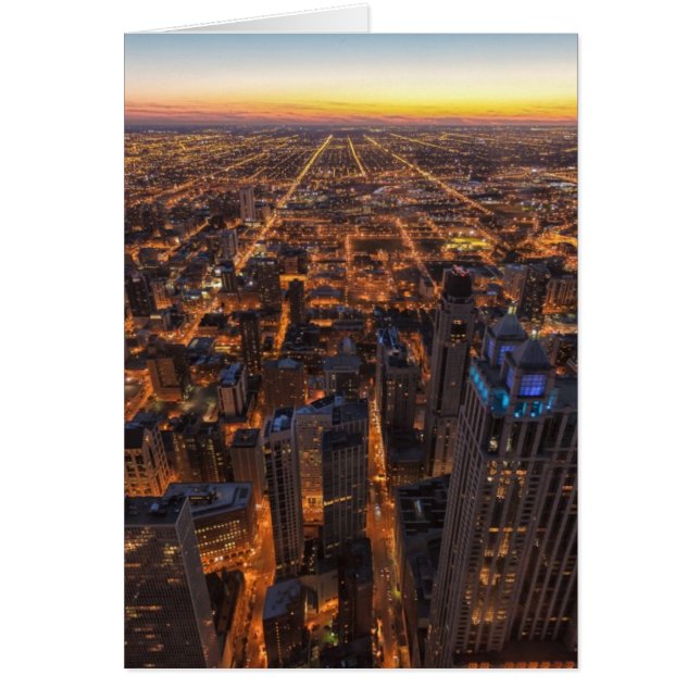 Chicago som är i stadens centrum på solnedgången hälsningskort (Framsidan)