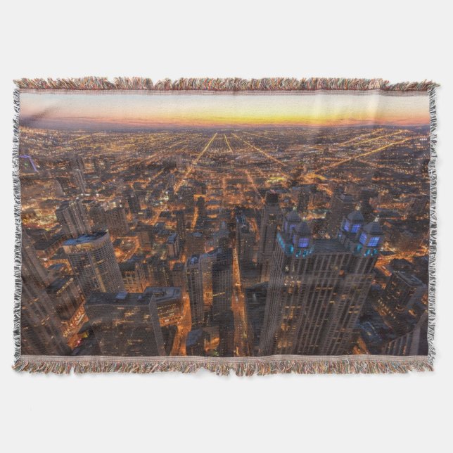 Chicago som är i stadens centrum på solnedgången mysfilt (Framsidan)