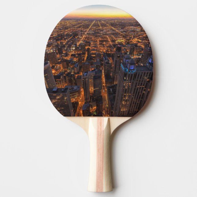 Chicago som är i stadens centrum på solnedgången pingisracket (Framsidan)