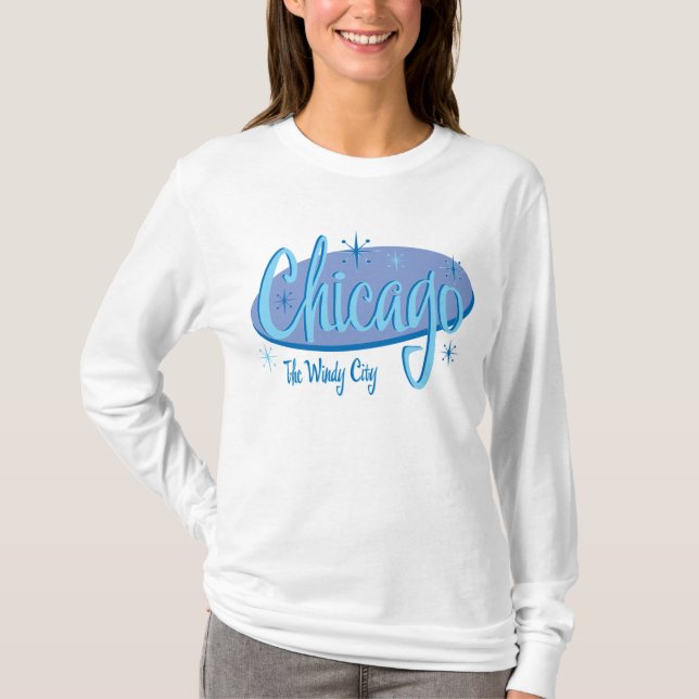 Chicago som är retro på mörk t-shirt (Framsida)