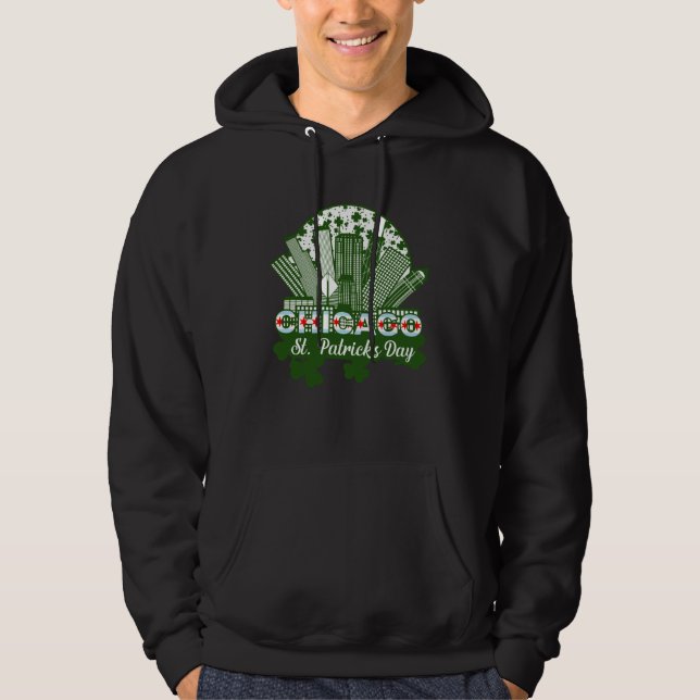 Chicago St Patrick s Day Chicago Flag Shamrock Iri Hoodie (Framsida)