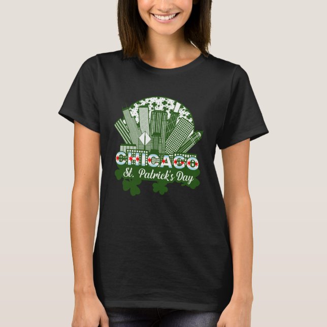 Chicago St Patrick s Day Chicago Flag Shamrock Iri T Shirt (Framsida)
