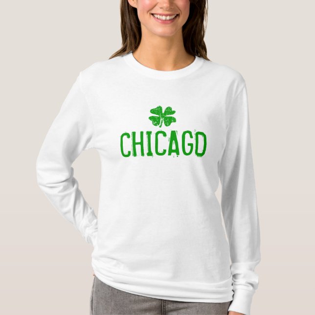 Chicago St patricks day shirt med grungy shamrock T-shirt (Framsida)