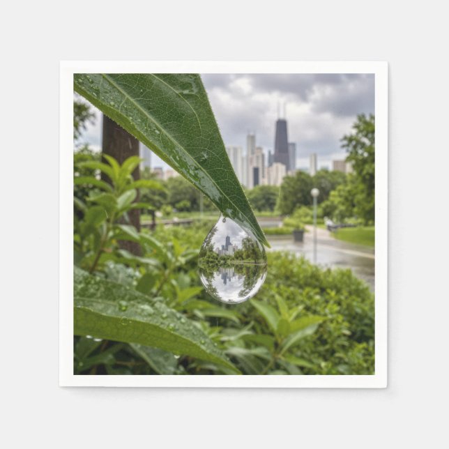Chicago Stad Reflekterad i en Regndroppe Pappersservett (Framsidan)