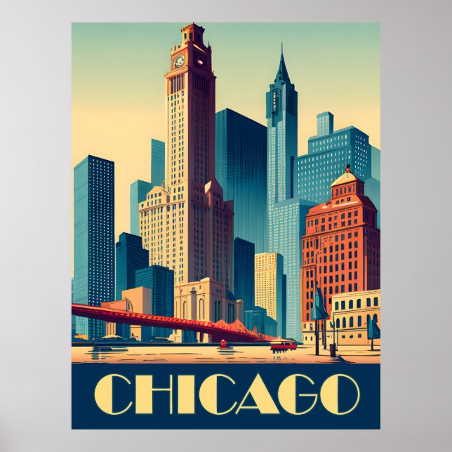 Chicago, Stadens Skyskrapor, Resa Poster (Framsidan)