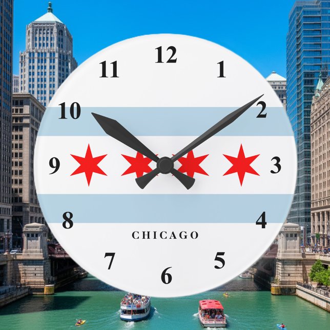 Chicago stadsvapen anpassad rund väggklocka (Chicago flag time clock)