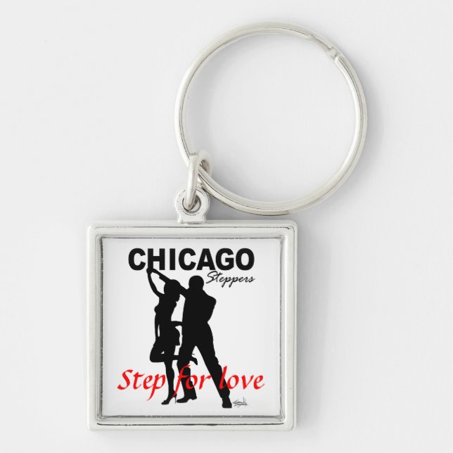 Chicago Steppers - kliva för kärleksvartsilhouette Fyrkantig Silverfärgad Nyckelring (Framsidan)