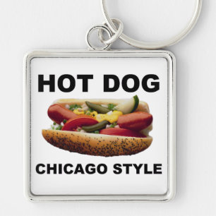 Chicago Stil Hett Hund Fyrkantig Silverfärgad Nyckelring