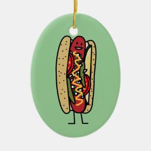 Chicago Stil Hett Hund hett red poppy bun senap Julgransprydnad Keramik