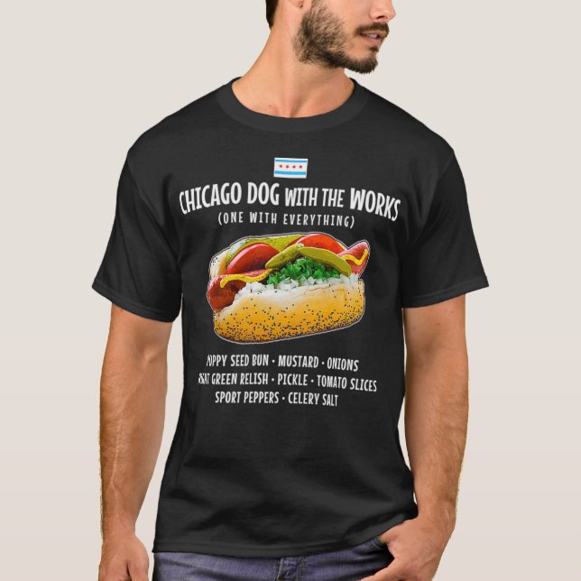 Chicago Stil Hett Hund med Allt T Shirt (Framsida)