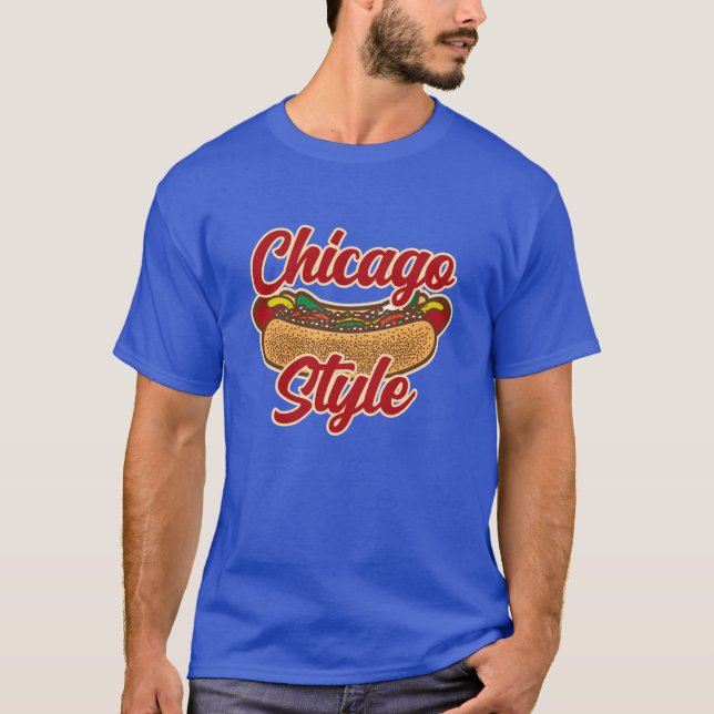Chicago Stil Hett Hund Roligt Food Illustration Ov T Shirt (Framsida)