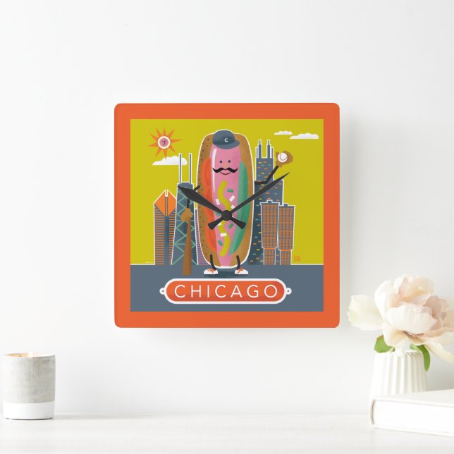 Chicago-Stil Hotdog Fyrkantig Klocka (Hem)