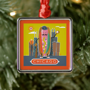 Chicago-Stil Hotdog Julgransprydnad Metall