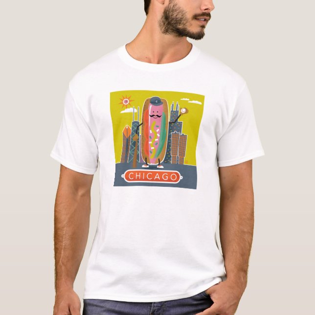 Chicago-Stil Hotdog T Shirt (Framsida)