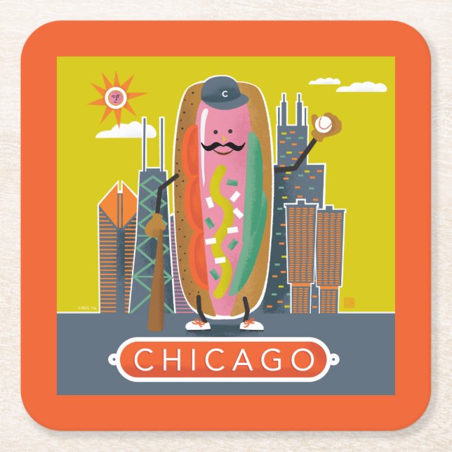 Chicago-Stil Hotdog Underlägg Papper Kvadrat (Framsidan)