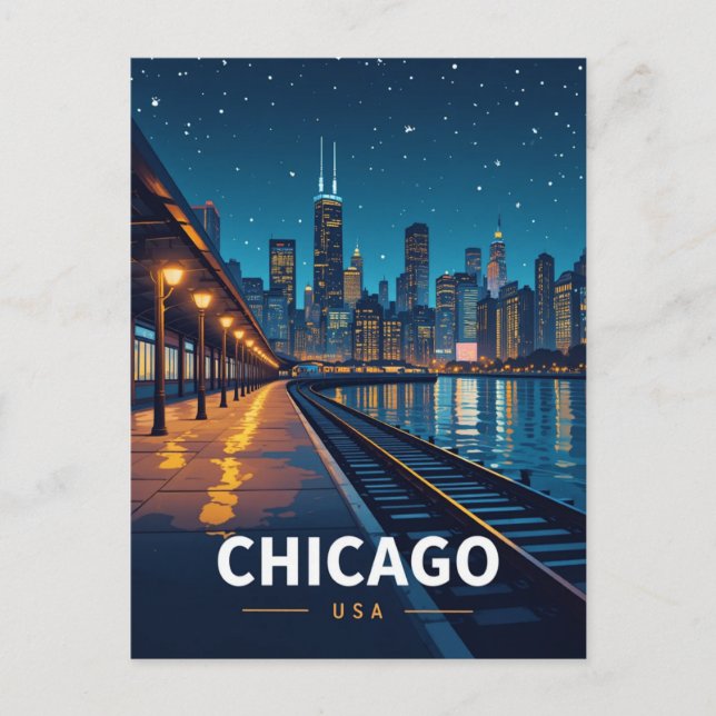 Chicago Stjärnklara Natthorisont Vykort (Framsida)