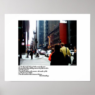 Chicago Street Scene med Sandburg Dikt Poster