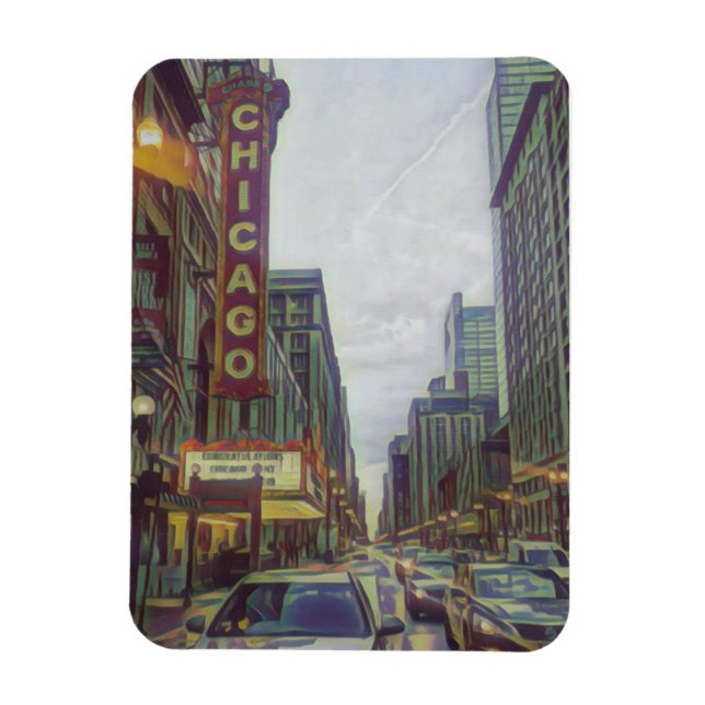 Chicago Streets, Windy City Retro Art Magnet (Vertikal)