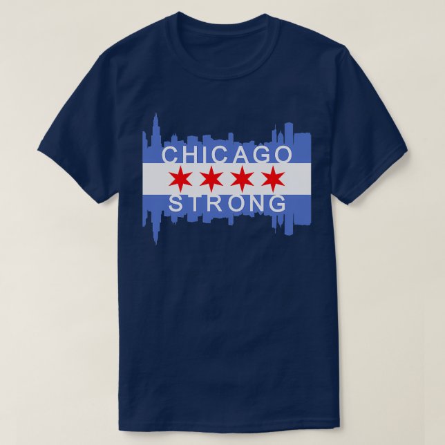 Chicago Strong Chitown City Skyline Flagga TShirt T Shirt (Design framsida)