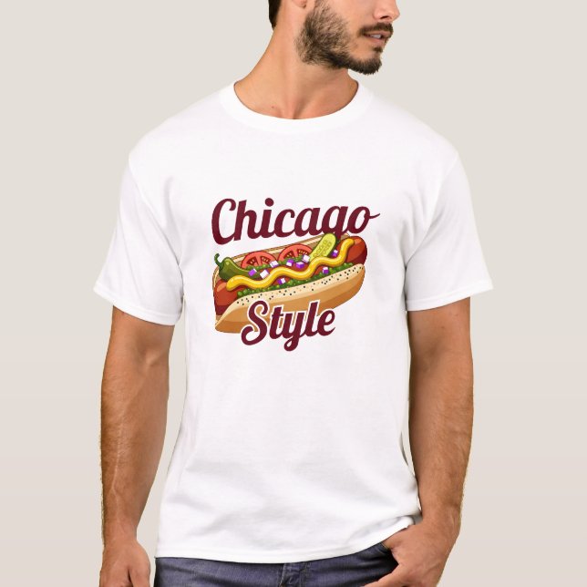 Chicago Style Hot Dog Klassisk Matillustration T Shirt (Framsida)