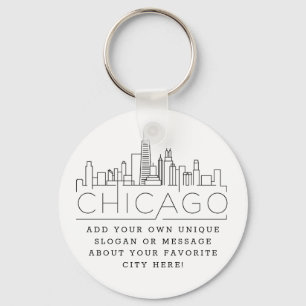 Chicago Stylied Skyline Anpassningsbar Slogan Nyckelring