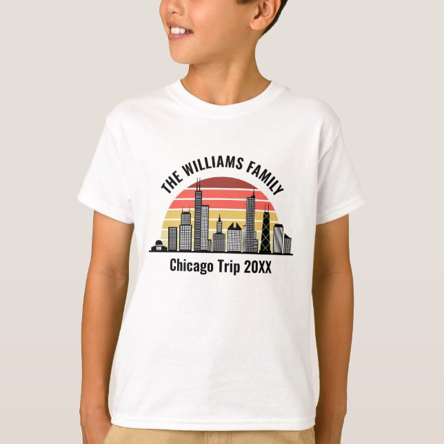 Chicago Sunset Customized Family Trip Kids T Shirt (Framsida)