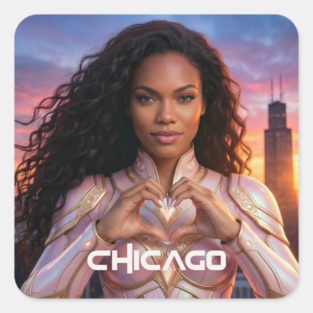 CHICAGO - SUPERHERO FYRKANTIGT KLISTERMÄRKE (Framsida)