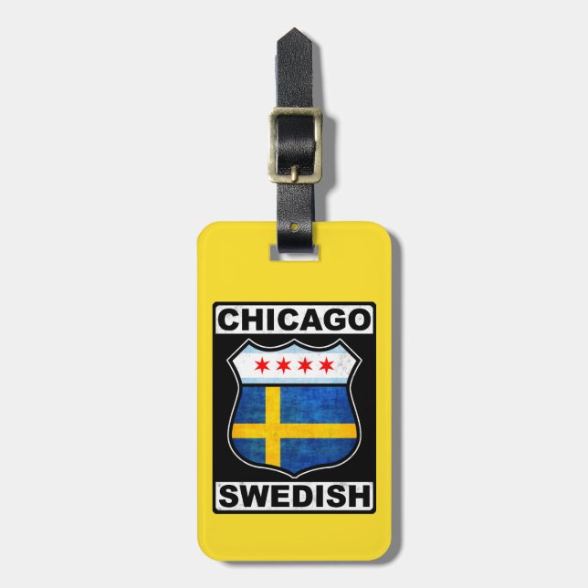 Chicago Swedish American Luggage Tag Template Bagagebricka (Vertikal Framsida)