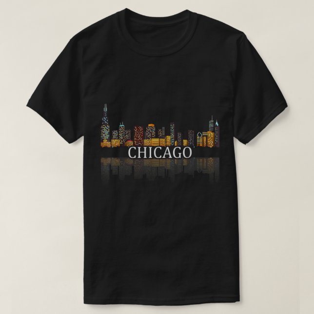 Chicago T Shirt Chicago City Skyline Lights At Nig (Design framsida)