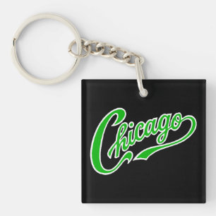 Chicago Text i Grönt Script BLK-nyckelkedja