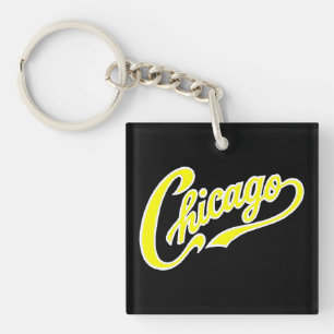 Chicago Text i Gult Script BLK-nyckelkedja
