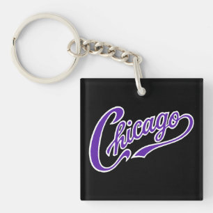 Chicago Text i Lila Script BLK Keychain