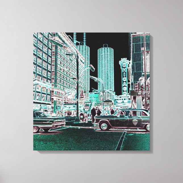 Chicago Theater State och Sjö Theater 1963 neon Canvastryck (Framsida)